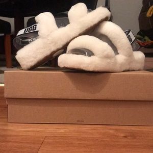 White UGG Fluff Slide size 8